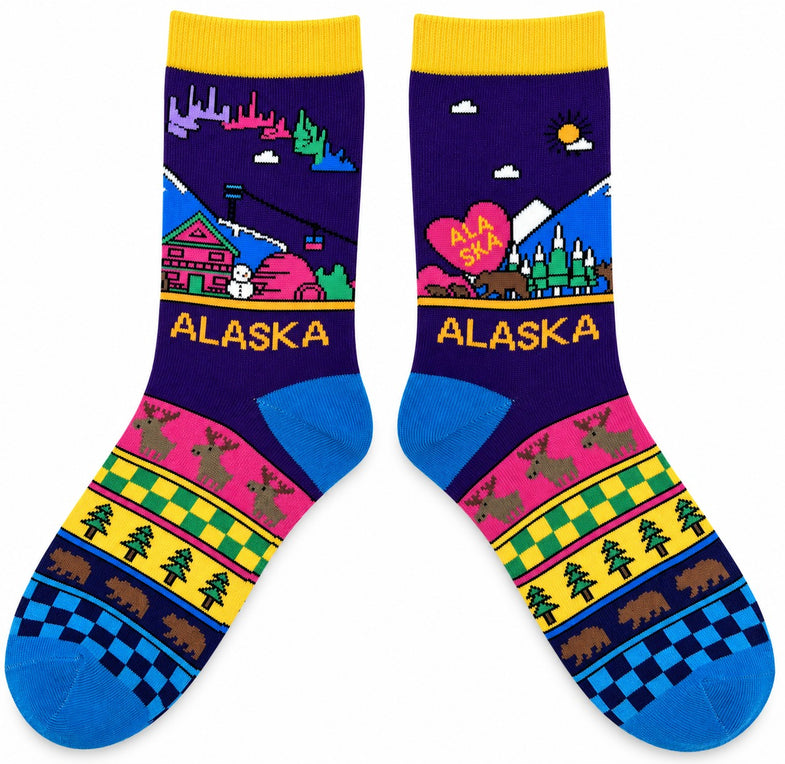 Alaska Patterned Cartoon Purple Ladies Sock