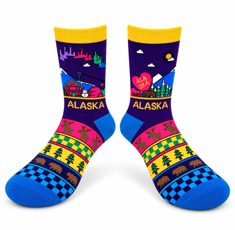 Alaska Patterned Cartoon Purple Ladies Sock