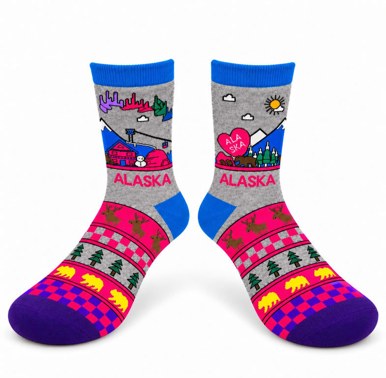 Alaska Patterned Cartoon Grey Ladies Sock