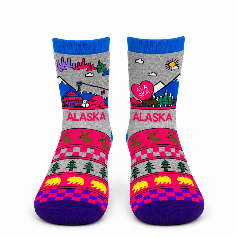 Alaska Patterned Cartoon Grey Ladies Sock