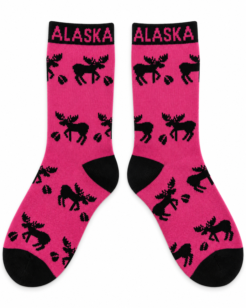 Alaska Youth Pink Moose Sock
