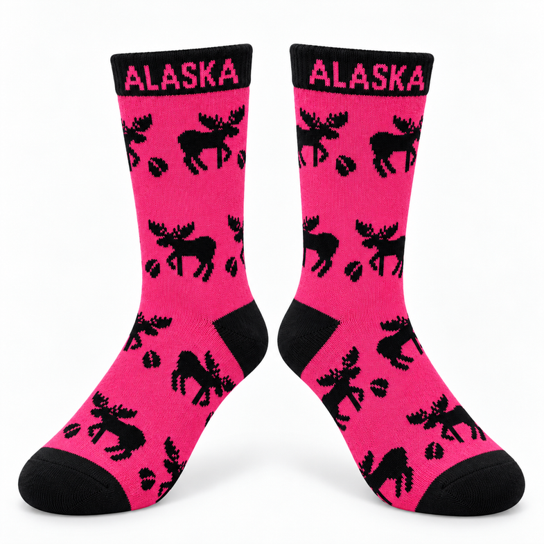 Alaska Youth Pink Moose Sock
