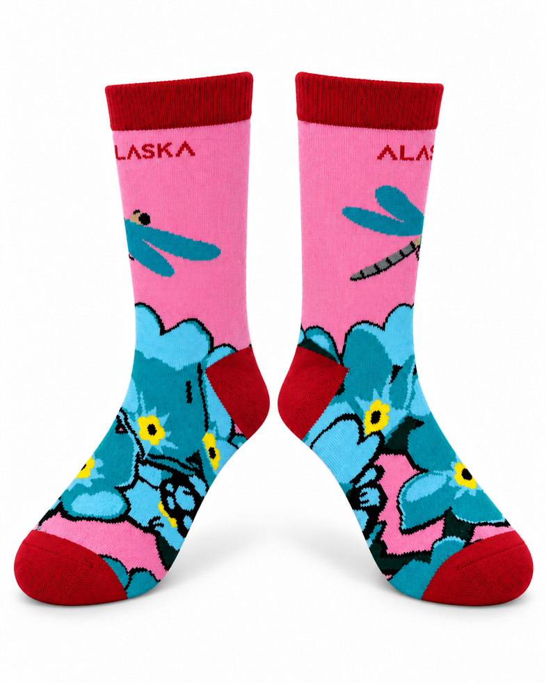 Alaska Youth Dragon Fly Forget-Me-Not Sock