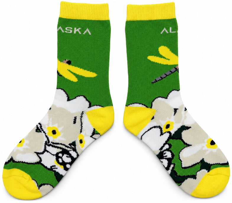 Alaska Youth Dragon Fly White Flower Sock