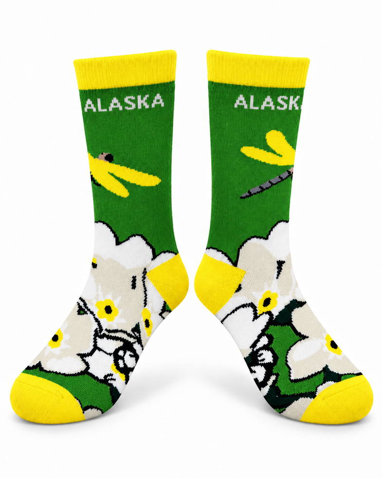 Alaska Youth Dragon Fly White Flower Sock