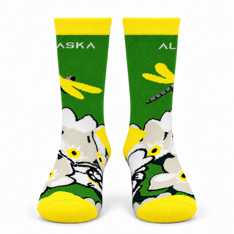Alaska Youth Dragon Fly White Flower Sock