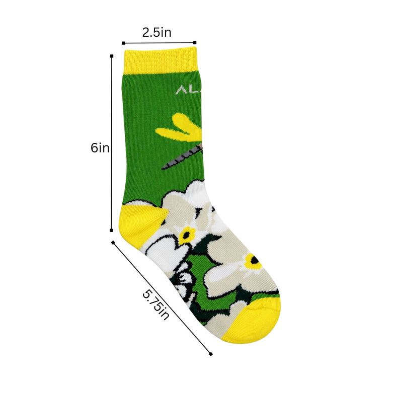 Alaska Youth Dragon Fly White Flower Sock