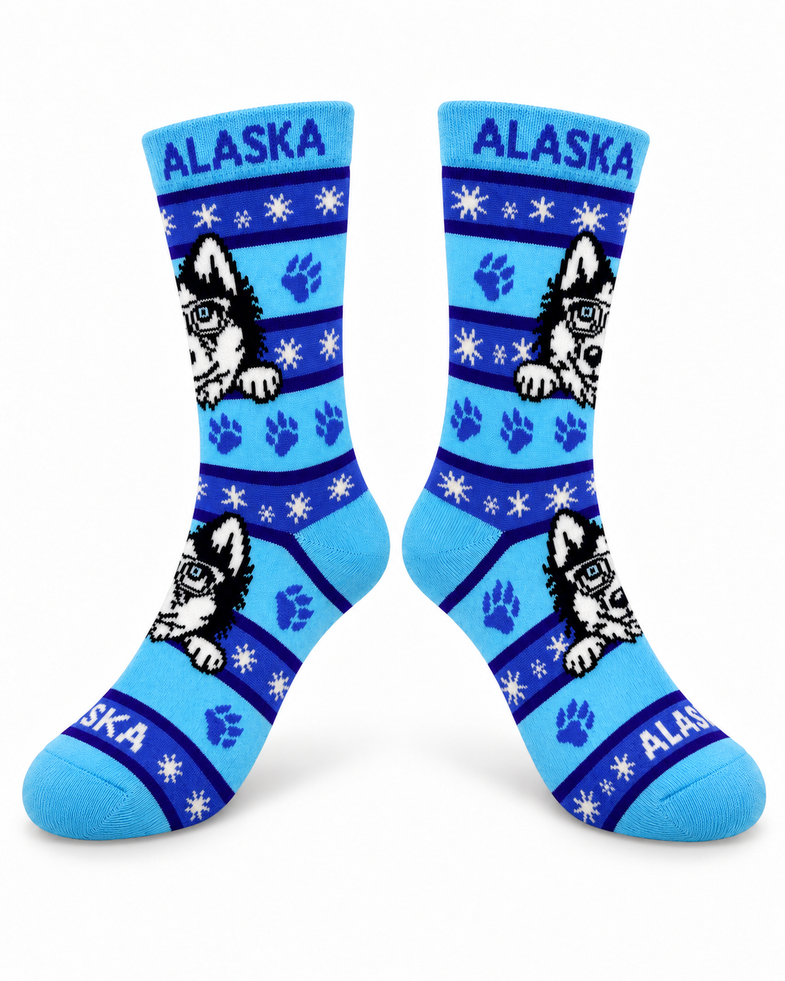 Alaska Youth Husky w/Glasses Sock
